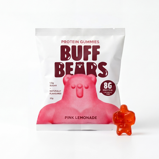 Buff Bears Protein Gummies 32g Pink Lemonade + Prebiotic Fibre - 12 Pack