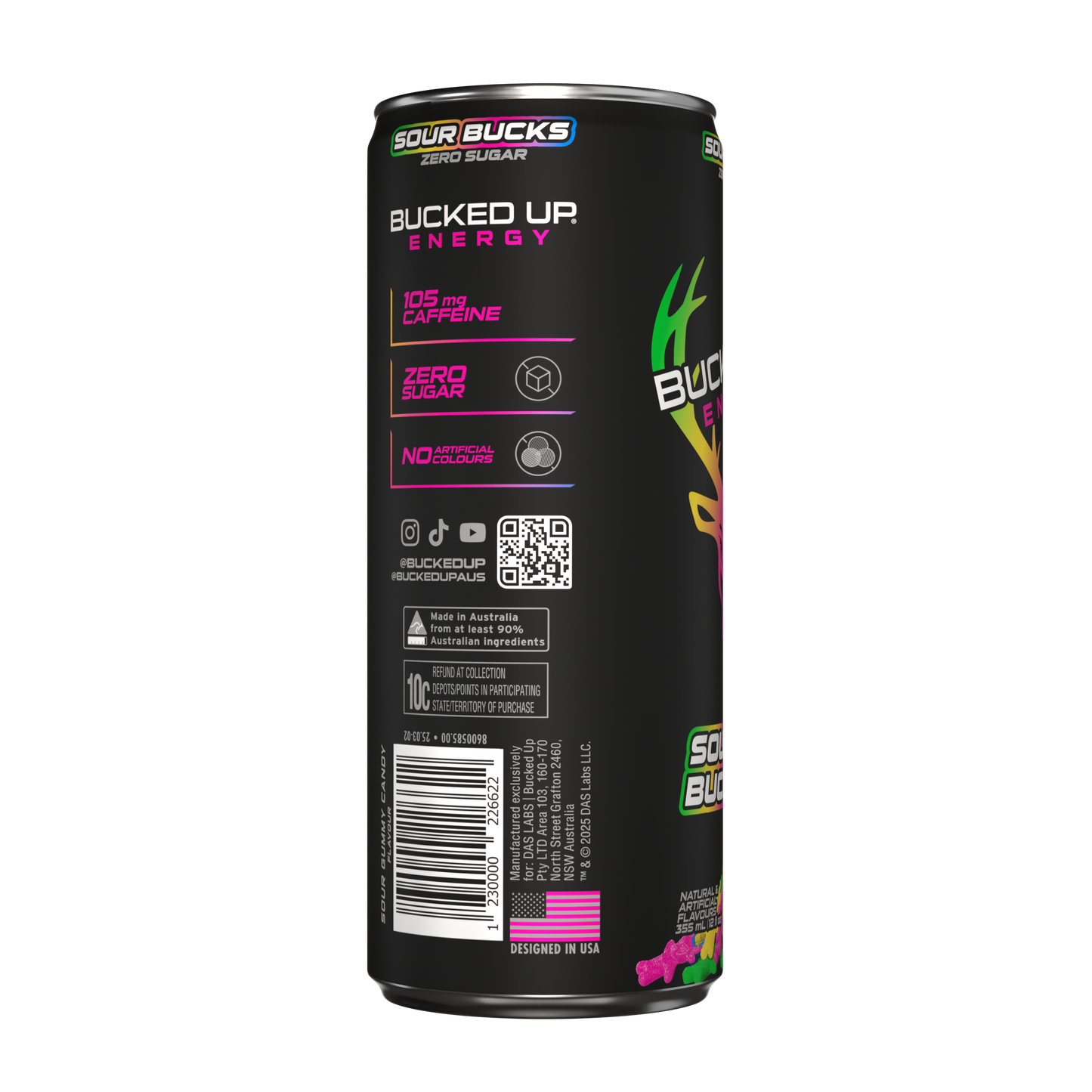 Bucked Up Energy Drink 355ml Sour Bucks - 12 Pack