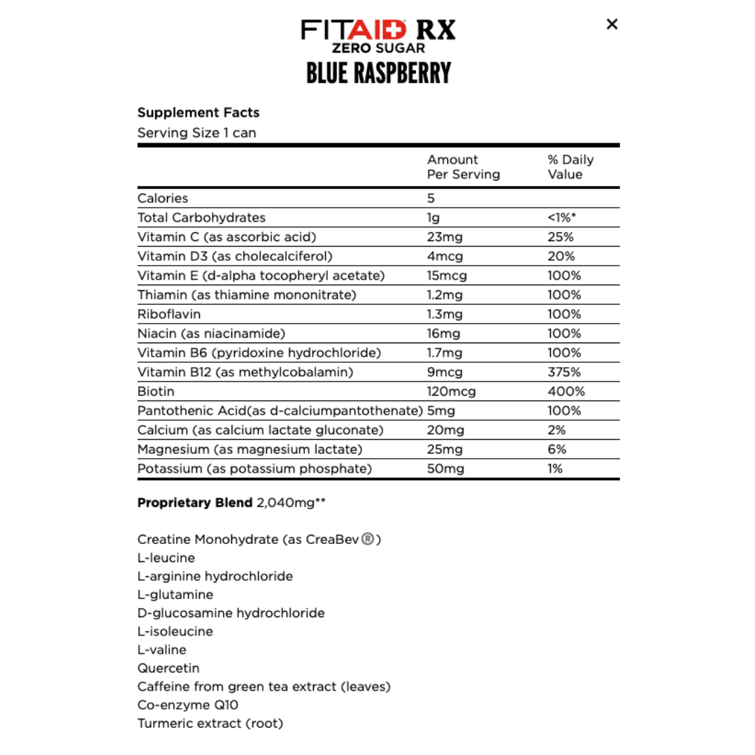 FITAID RX ZERO Recover + Creatine 355ml - Blue Raspberry - 12 Pack