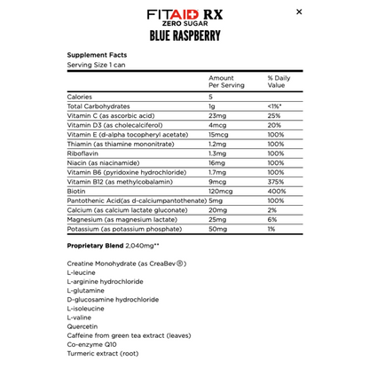 FITAID RX ZERO Recover + Creatine 355ml - Blue Raspberry - 12 Pack