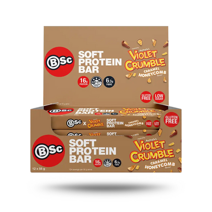 BSc Violet Crumble Soft Protein Bar 55g Caramel Honeycomb - 12 Pack