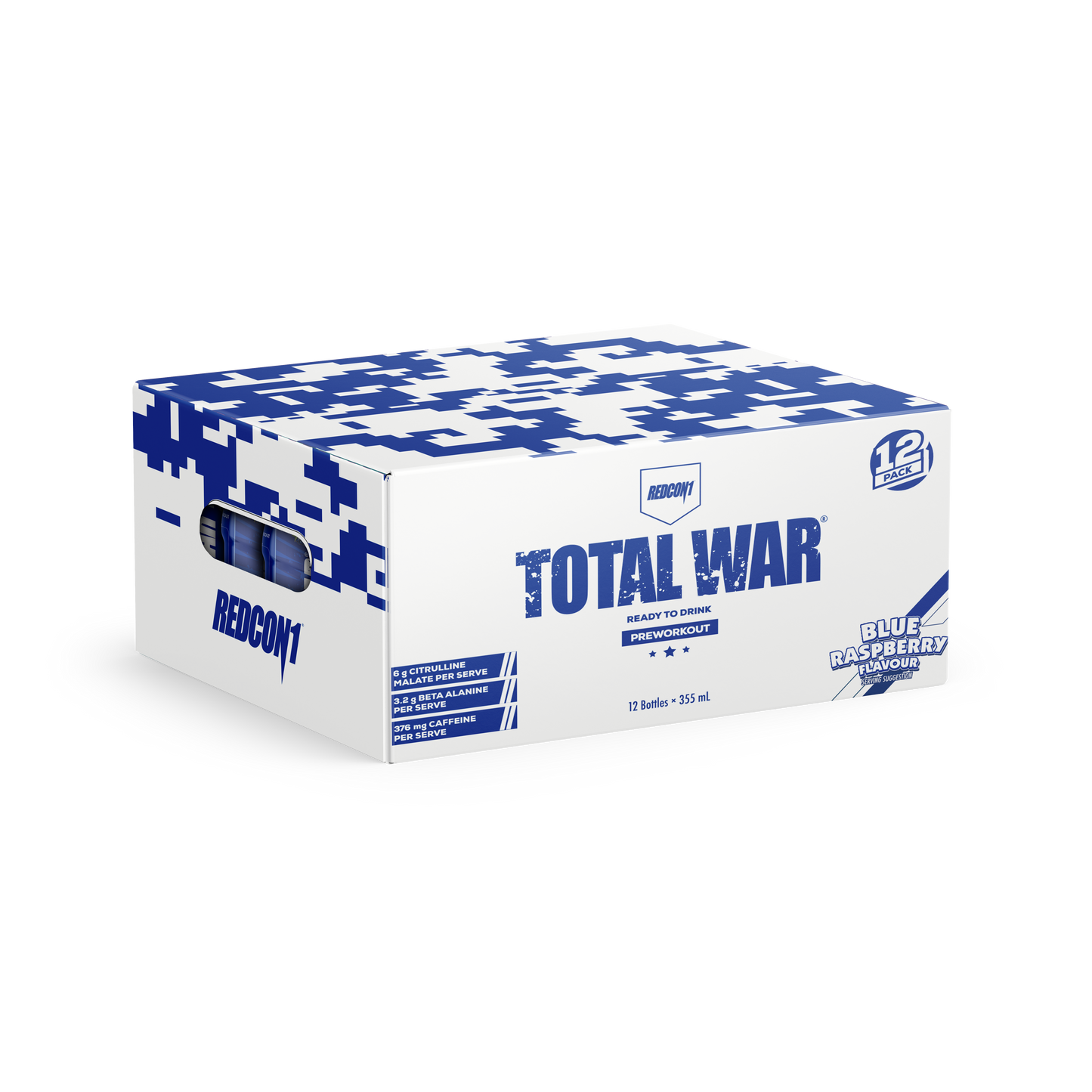 TOTAL WAR Pre Workout Concentrate RTD 355ml Blue Raspberry - 12 Pack