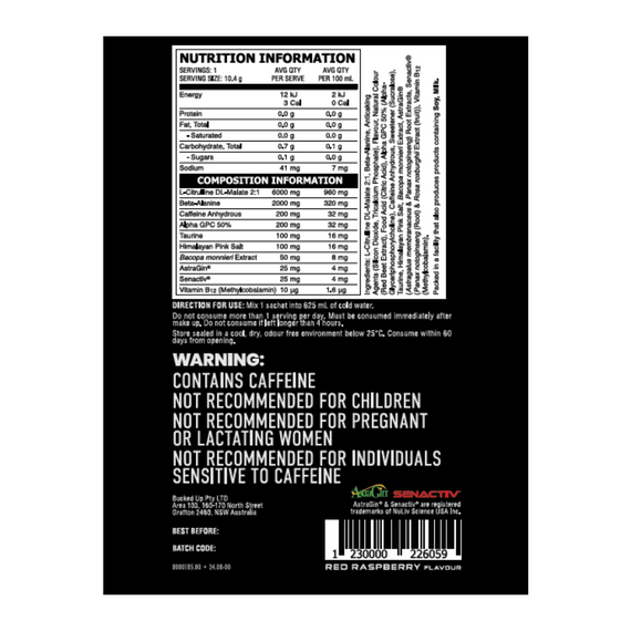 Bucked Up PreWorkout 10.4g Sachet Blood Raz 10 Pack FITNESS VENDING