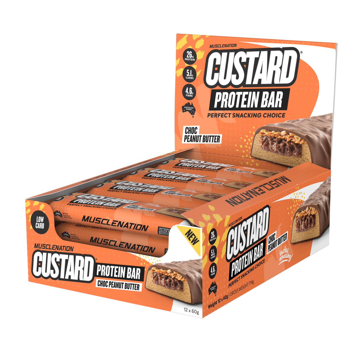 Muscle Nation Custard Protein Bar 60g Choc Peanut Butter - 12 Pack