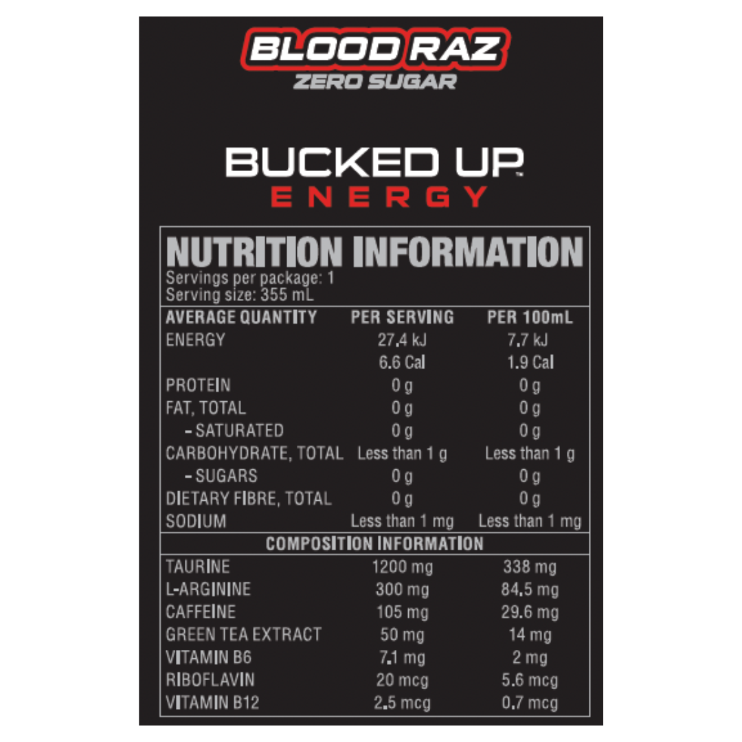 Bucked Up Energy Drink 355ml Blood Raz - 12 Pack