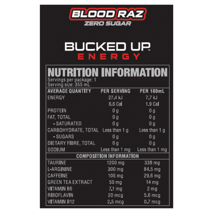 Bucked Up Energy Drink 355ml Blood Raz - 12 Pack