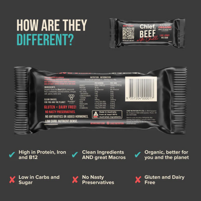 CHIEF Beef with Chilli Protein Bar 40g - 12 Pack
