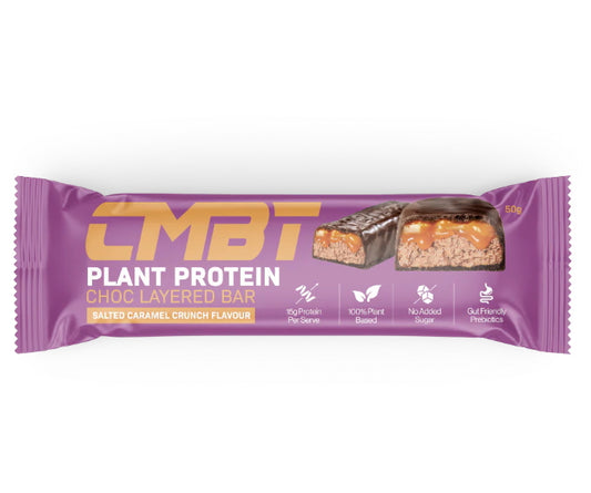 CMBT plant protein choc layered 50g bar salted caramel crunch 12 pack