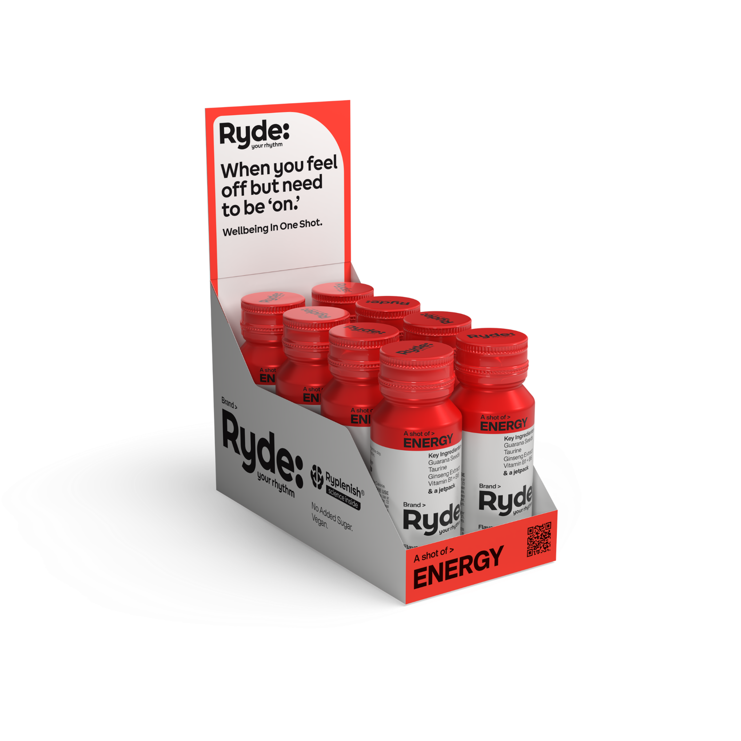 Ryde 60ml Energy Shot - Tropical - 8 pack
