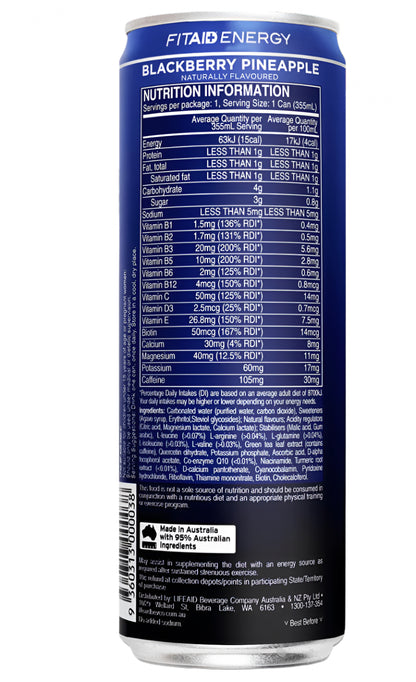 FITAID Energy 355ml Blackberry Pineapple - 12 Pack