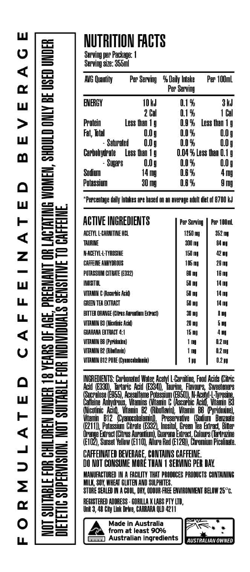 Gorilla X Labs BURN RTD 355ml Raspberry - 12 Pack