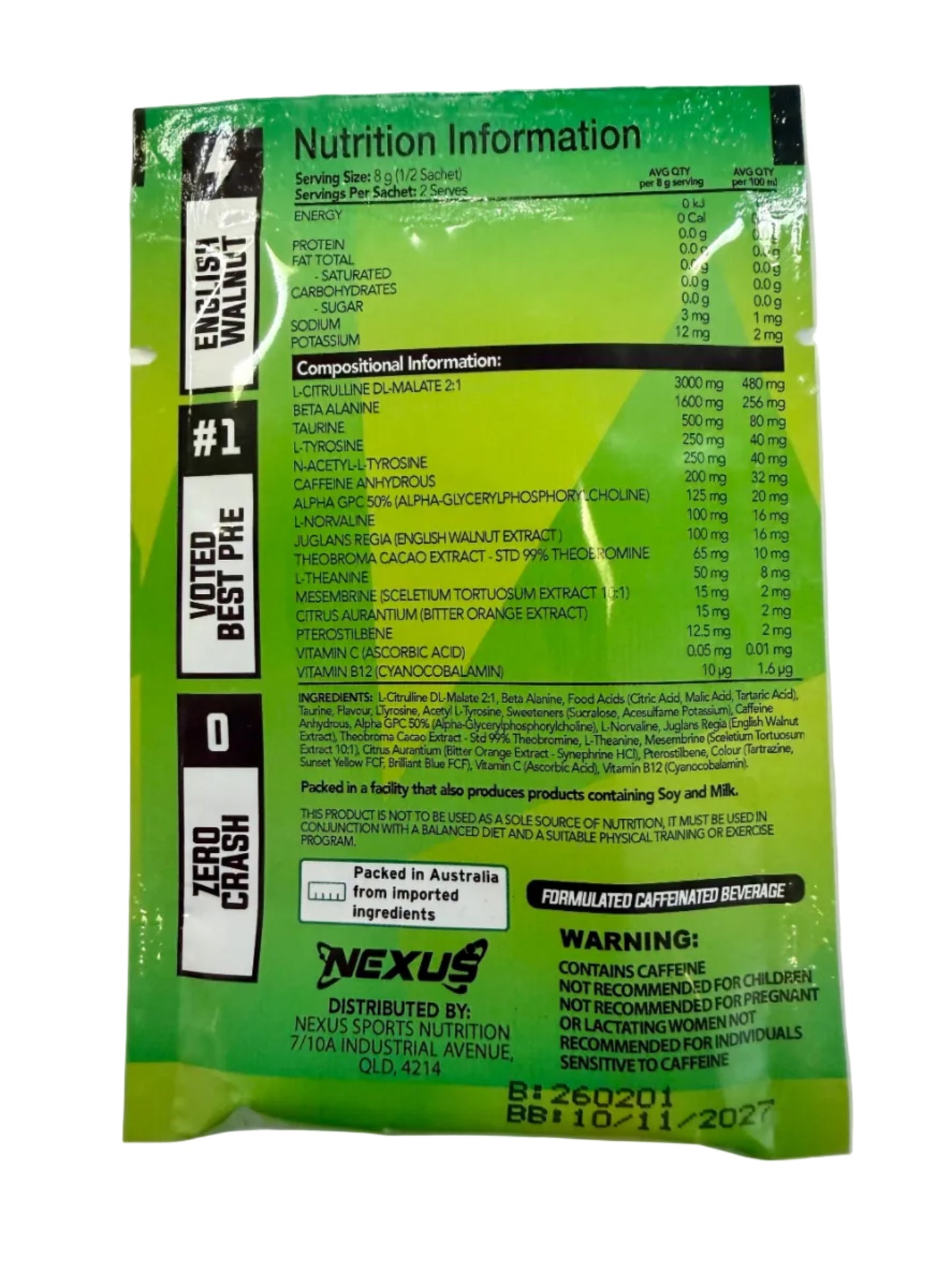 NEXUS Per4m Pre-workout Sachet - Sour Apple - 10 Pack