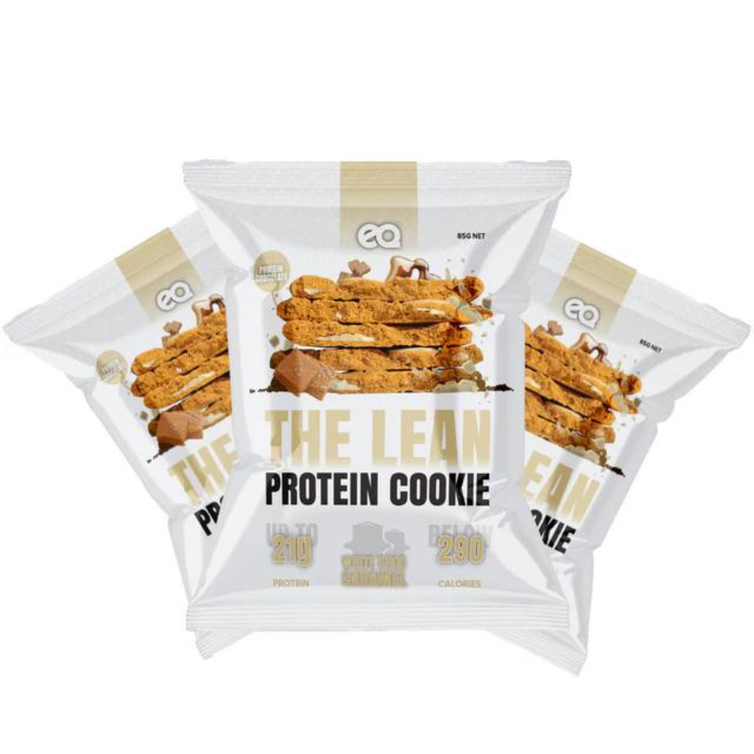 NEW EQ Lean Protein Cookie 85g White Choc Caramel Fudge - 12 Pack