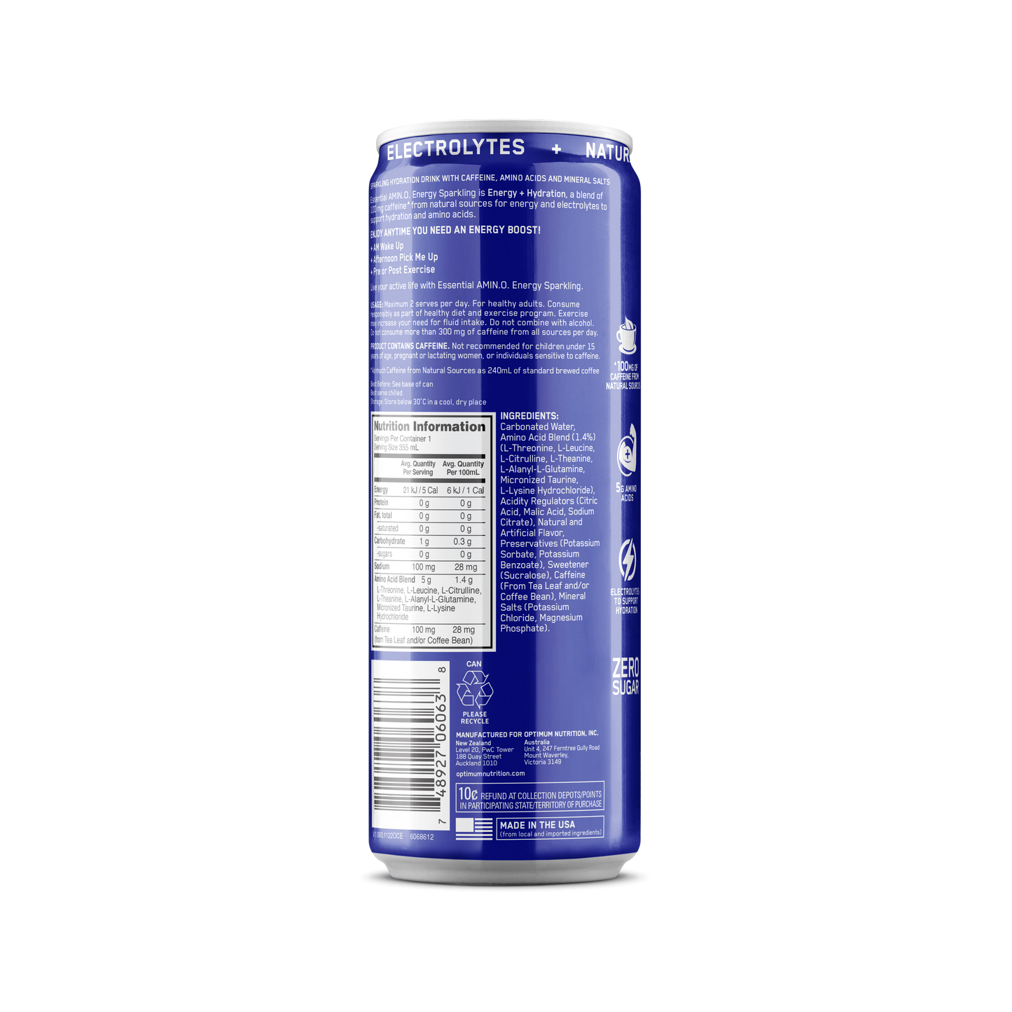 ON Amino Energy Sparkling - 355ml - Blueberry Lemonade - 12 Pack