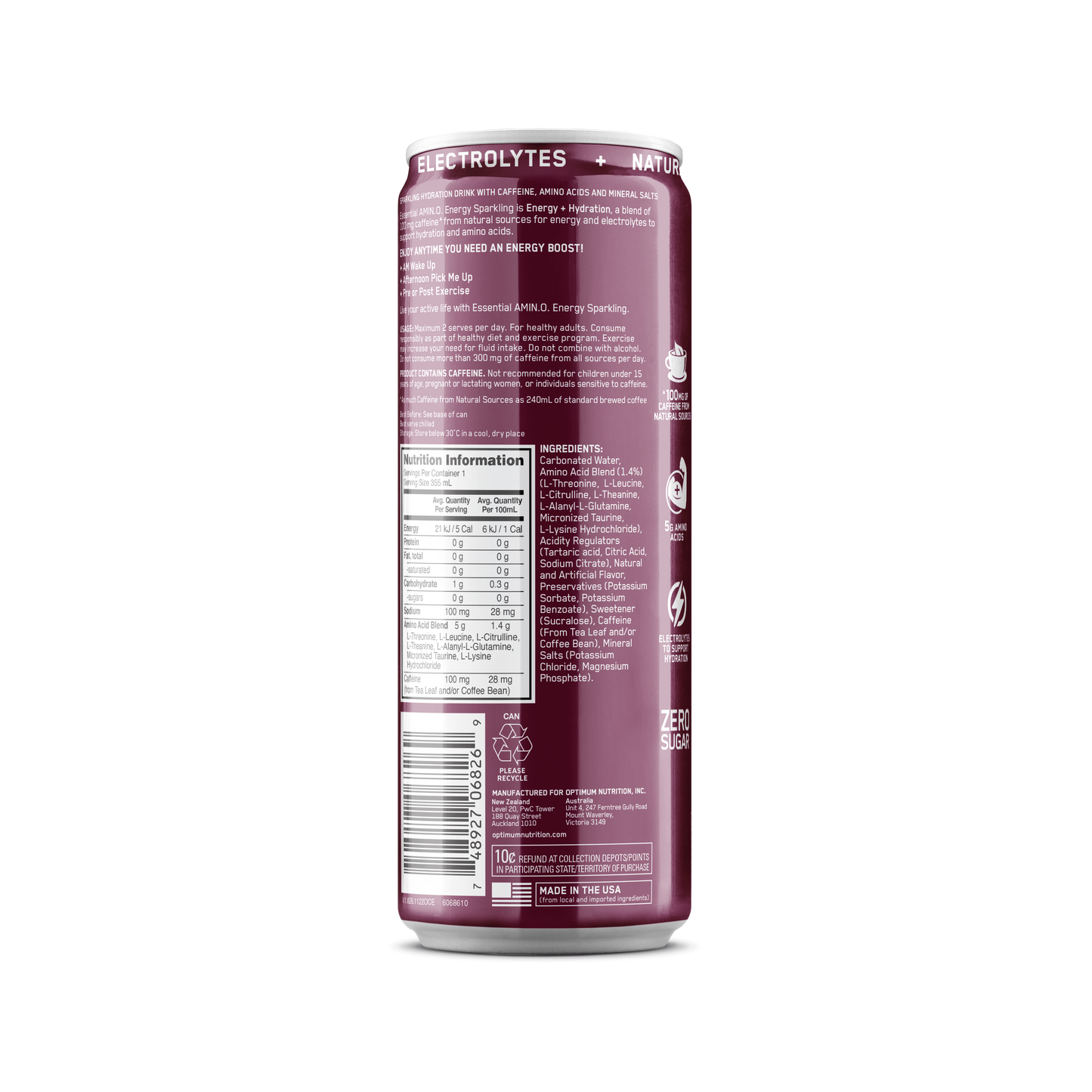 ON Amino Energy Sparkling - 355ml - Berry Burst - 12 Pack
