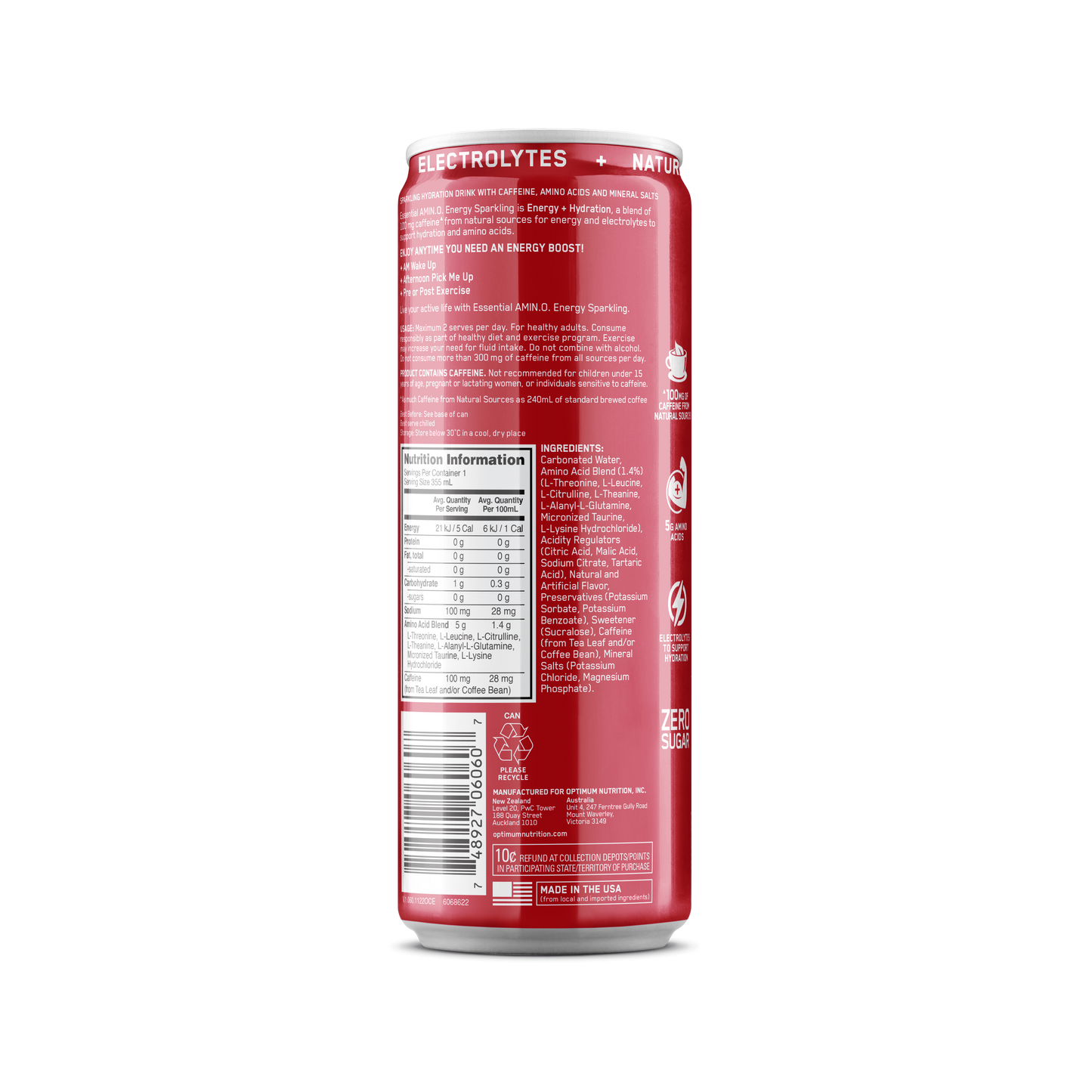 ON Amino Energy Sparkling - 355ml - Juicy Strawberry - 12 Pack