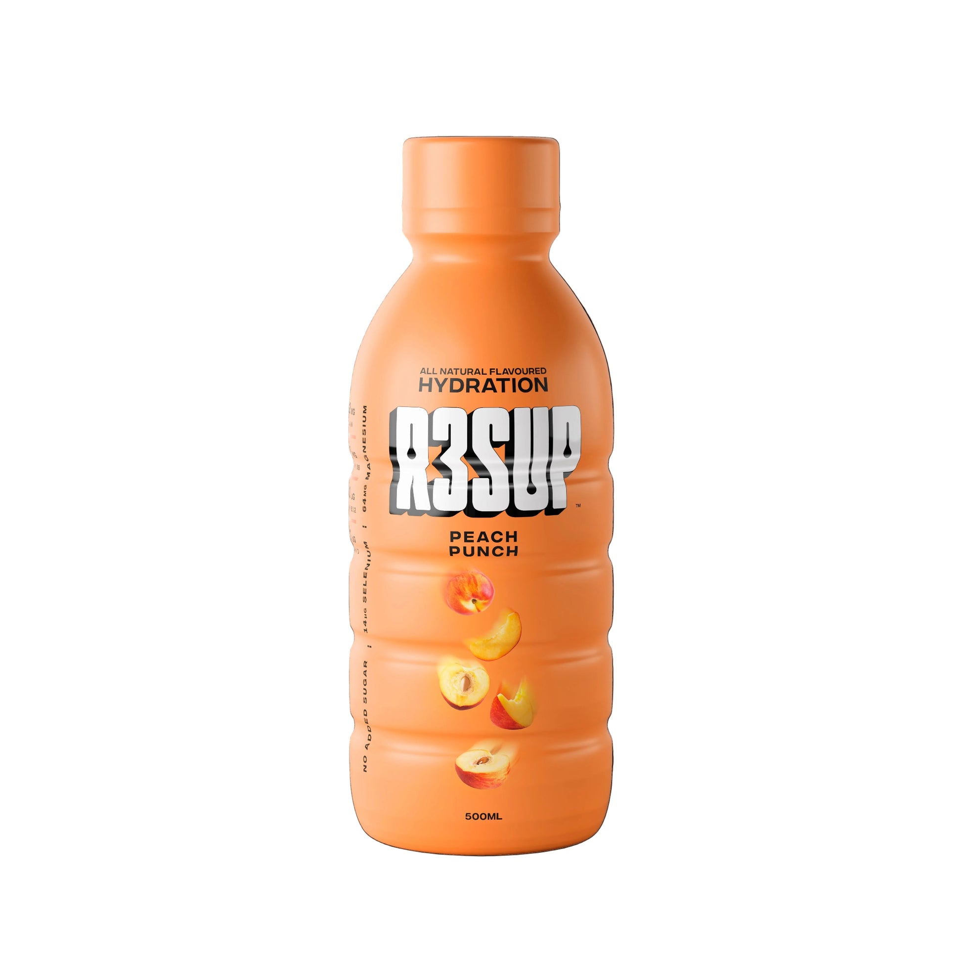 Orange R3SUP drink bottle on a black background
