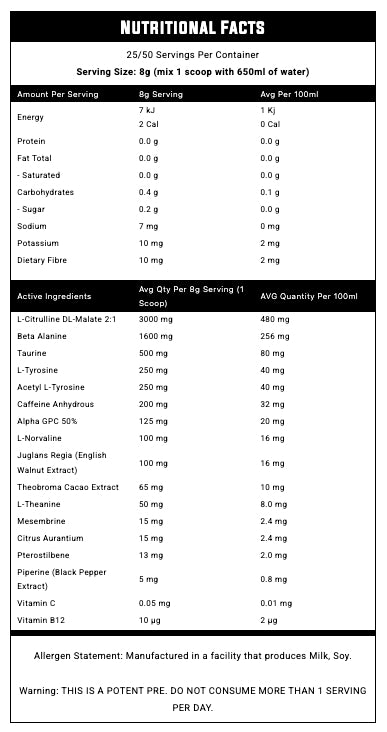 NEXUS Perf4m Pre Workout 50 serve Blue Sour Straps