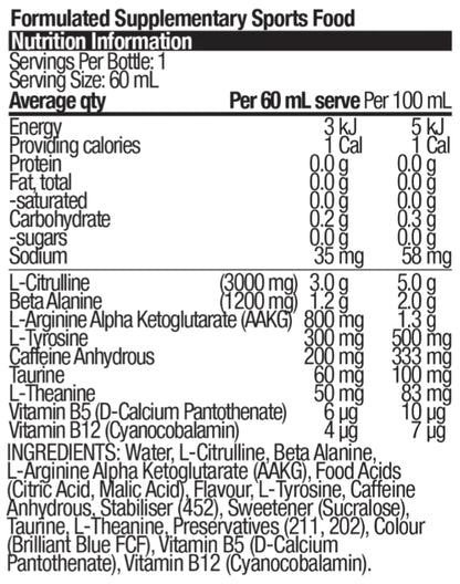 BSc Pre-workout shot 60ml Zappo sour blue rasberry - 12 pack