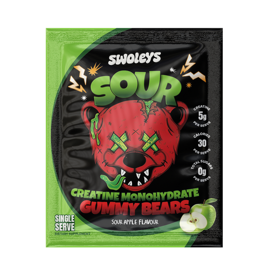 Swoleys Sour Creatine Gummy Bears Single Serve Sachet Green Apple - 6 pack