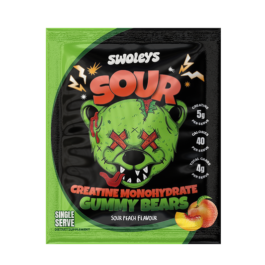 Swoleys Sour Creatine Gummy Bears Single Serve Sachet Peach - 6 pack