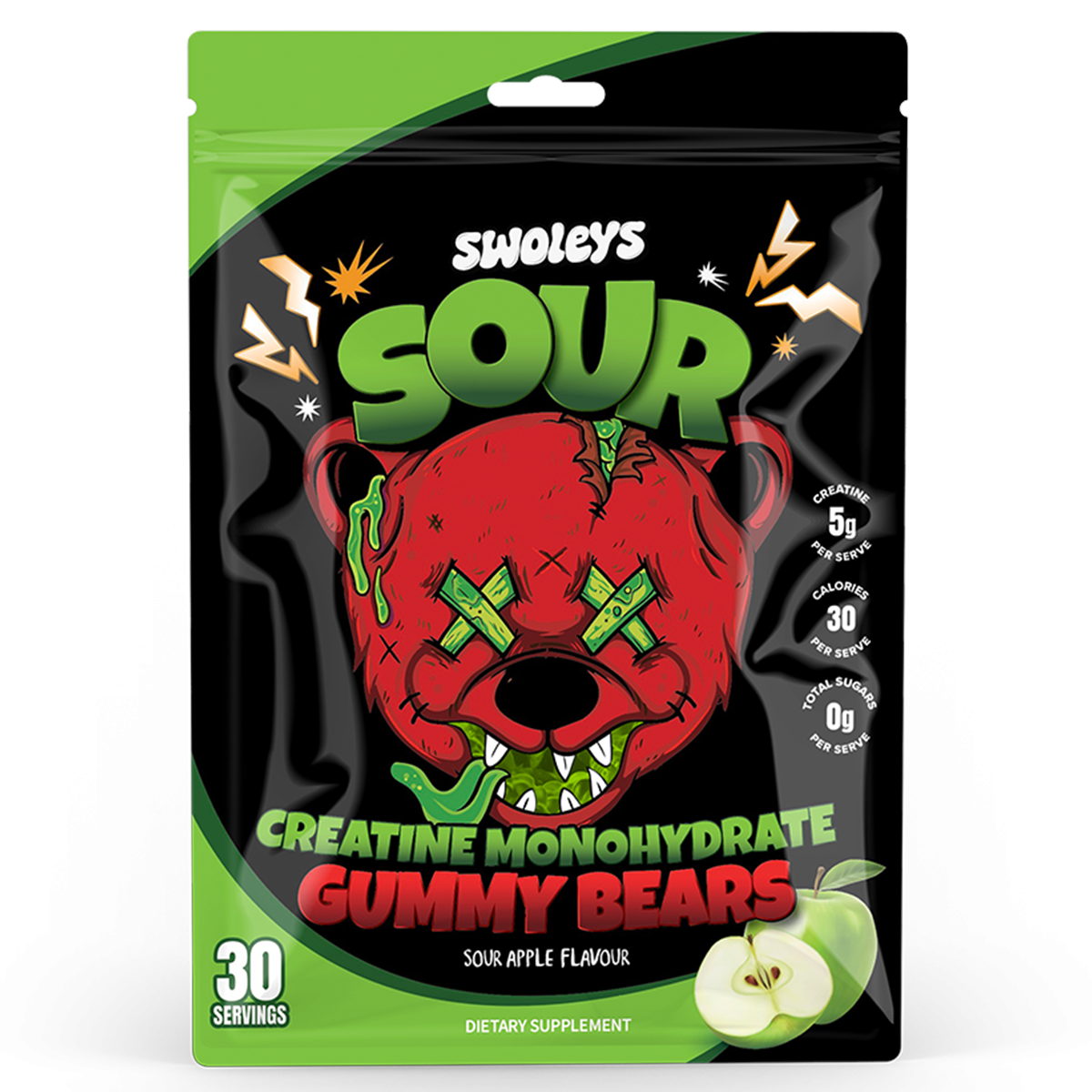 Swoleys Sour Creatine Gummy Bears 30 serve Green Apple