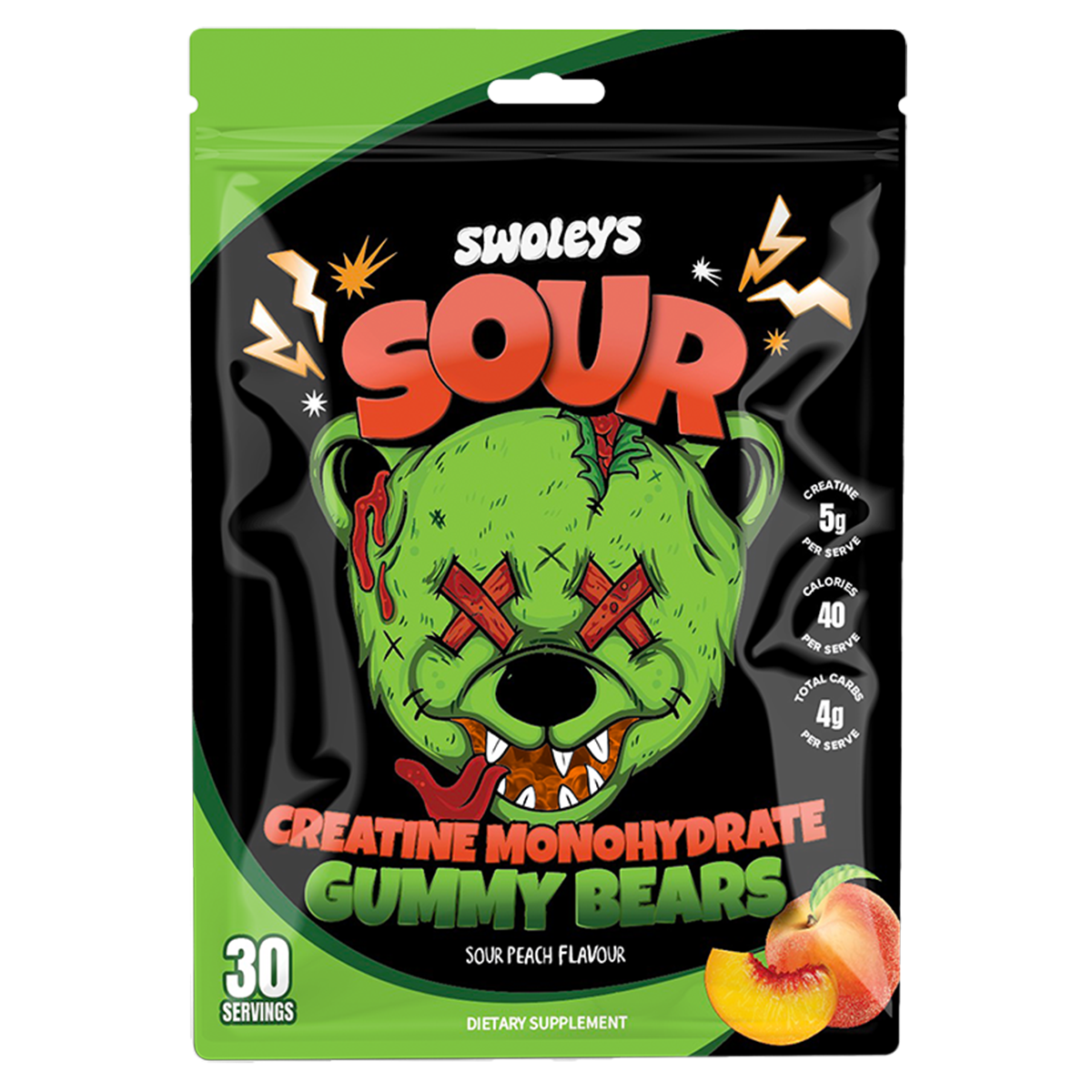 Swoleys Sour Creatine Gummy Bears 30 serve Peach