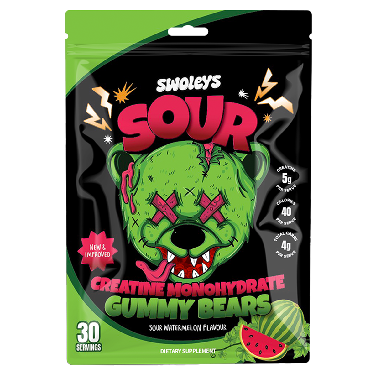 Swoleys Sour Creatine Gummy Bears 30 serve Watermelon