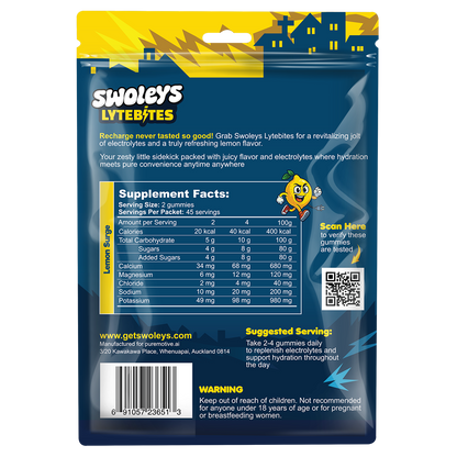 Swoleys Lytebites Electrolyte Gummies 45 serves Lemon Surge