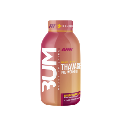 Bum Thavage pre-workout supplement bottle on a white background
