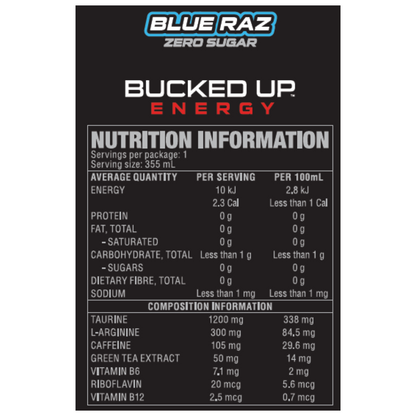 Bucked Up Energy Drink 355ml Blue Raz - 12 Pack