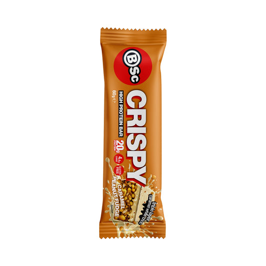 BSc Crispy Protein Bar 60g Caramel Peanut Fudge Front