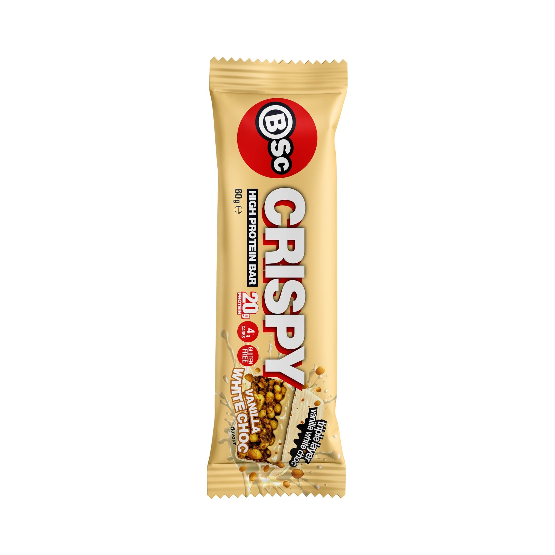 BSc Crispy Protein Bar 60g Vanilla White Choc Front