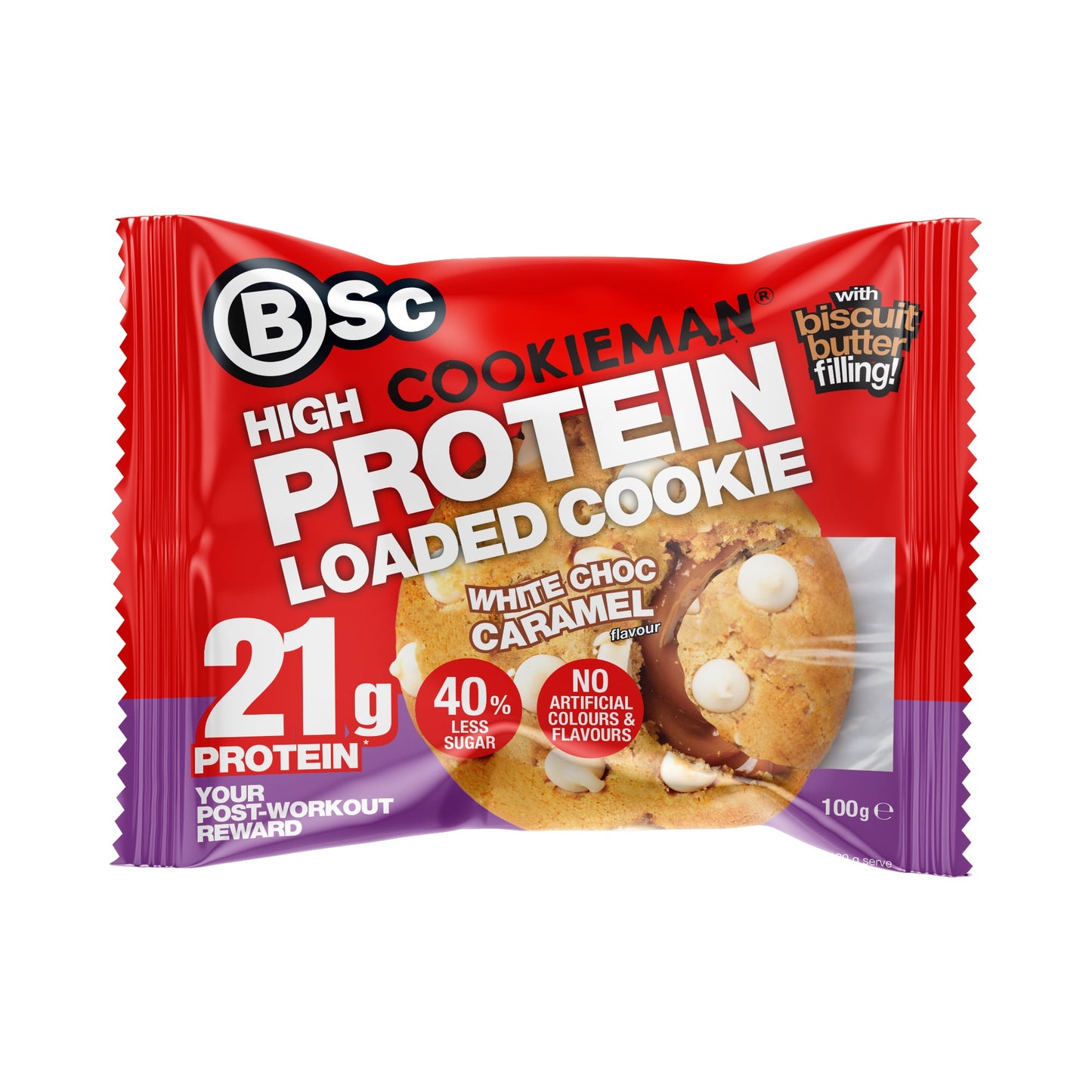 BSc x Cookieman High Protein Loaded Cookie 100g White Choc Caramel - 10 Pack