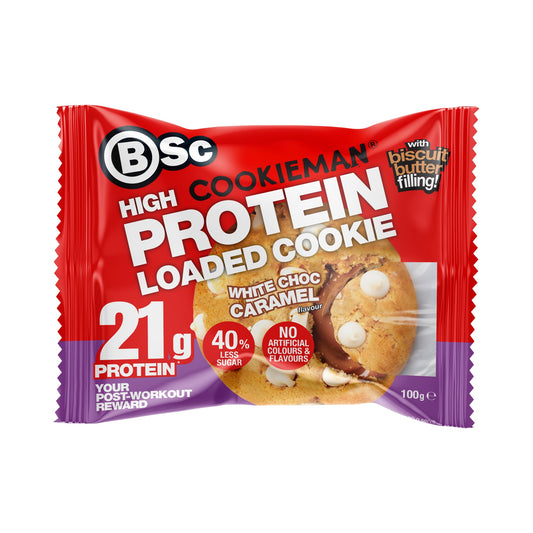 BSc x Cookieman High Protein Loaded Cookie 100g White Choc Caramel - 10 Pack
