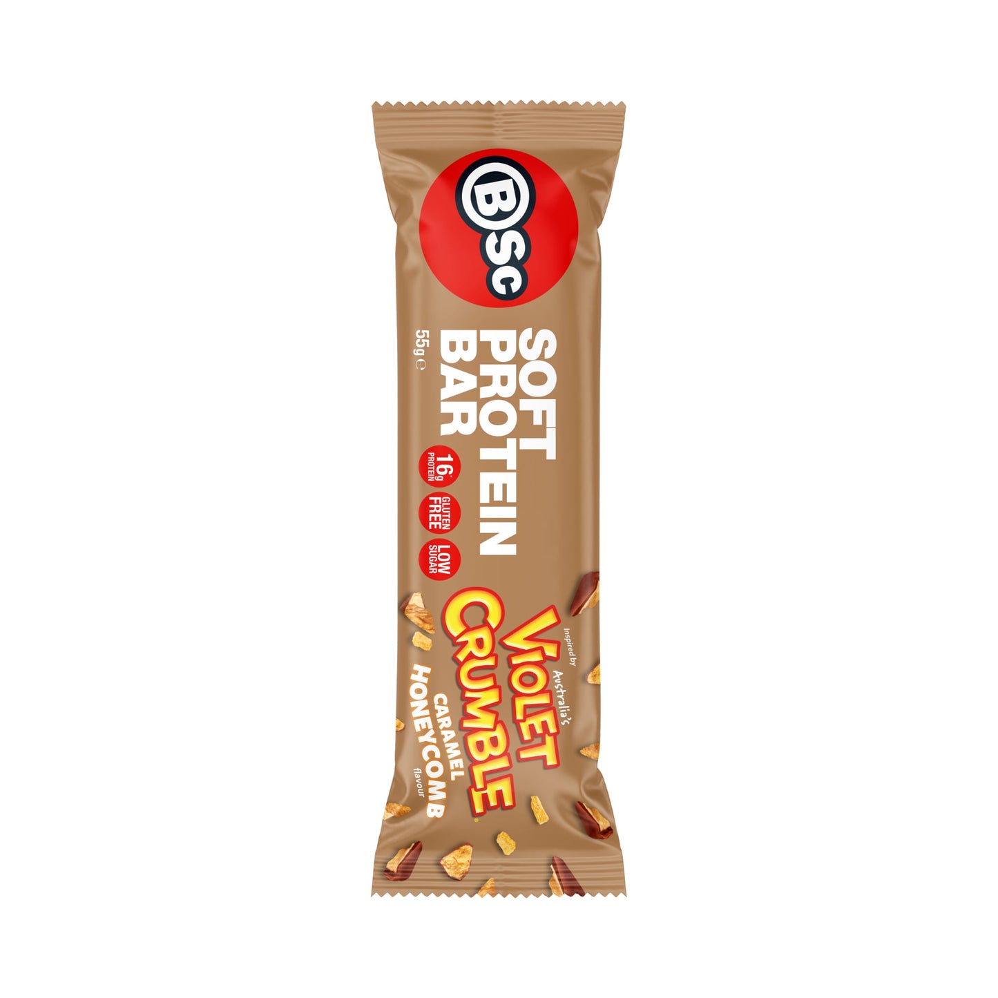 BSc Violet Crumble Soft Protein Bar 55g Caramel Honeycomb - 12 Pack