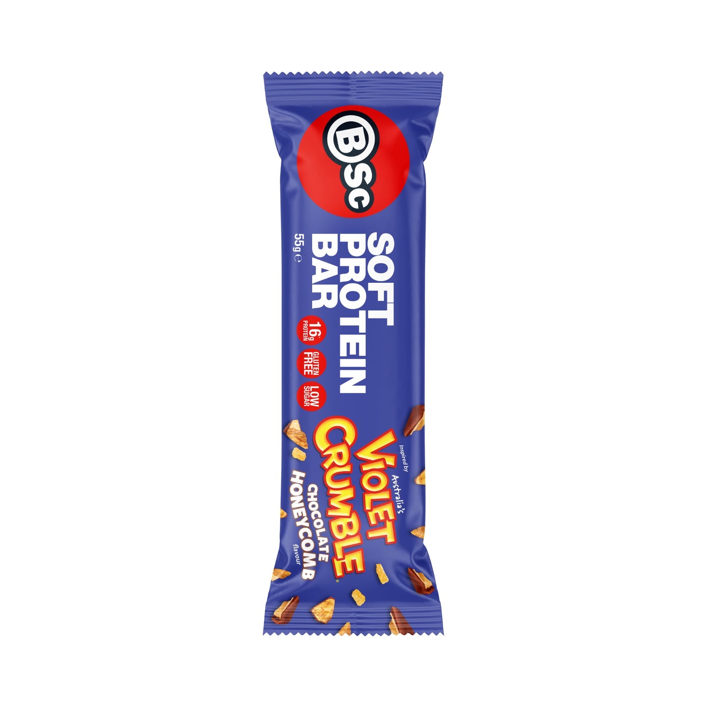 BSc Violet Crumble Soft Protein Bar 55g Chocolate Honeycomb - 12 Pack