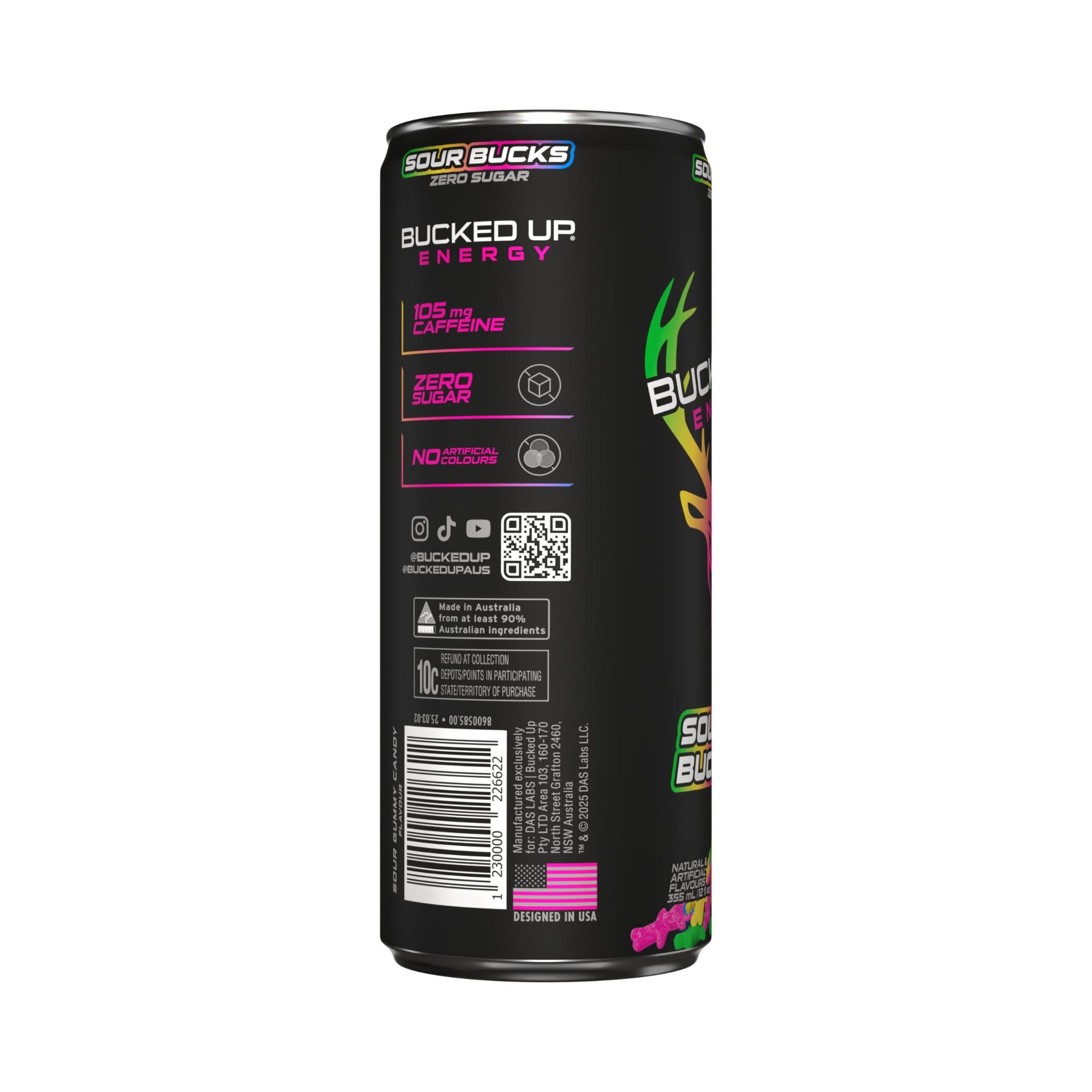 Bucked Up Energy Drink 355ml Sour Bucks Can Side