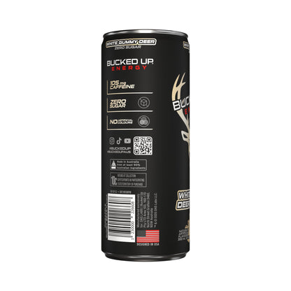 Bucked Up Energy Drink 355ml White Gummy Deer Can Side