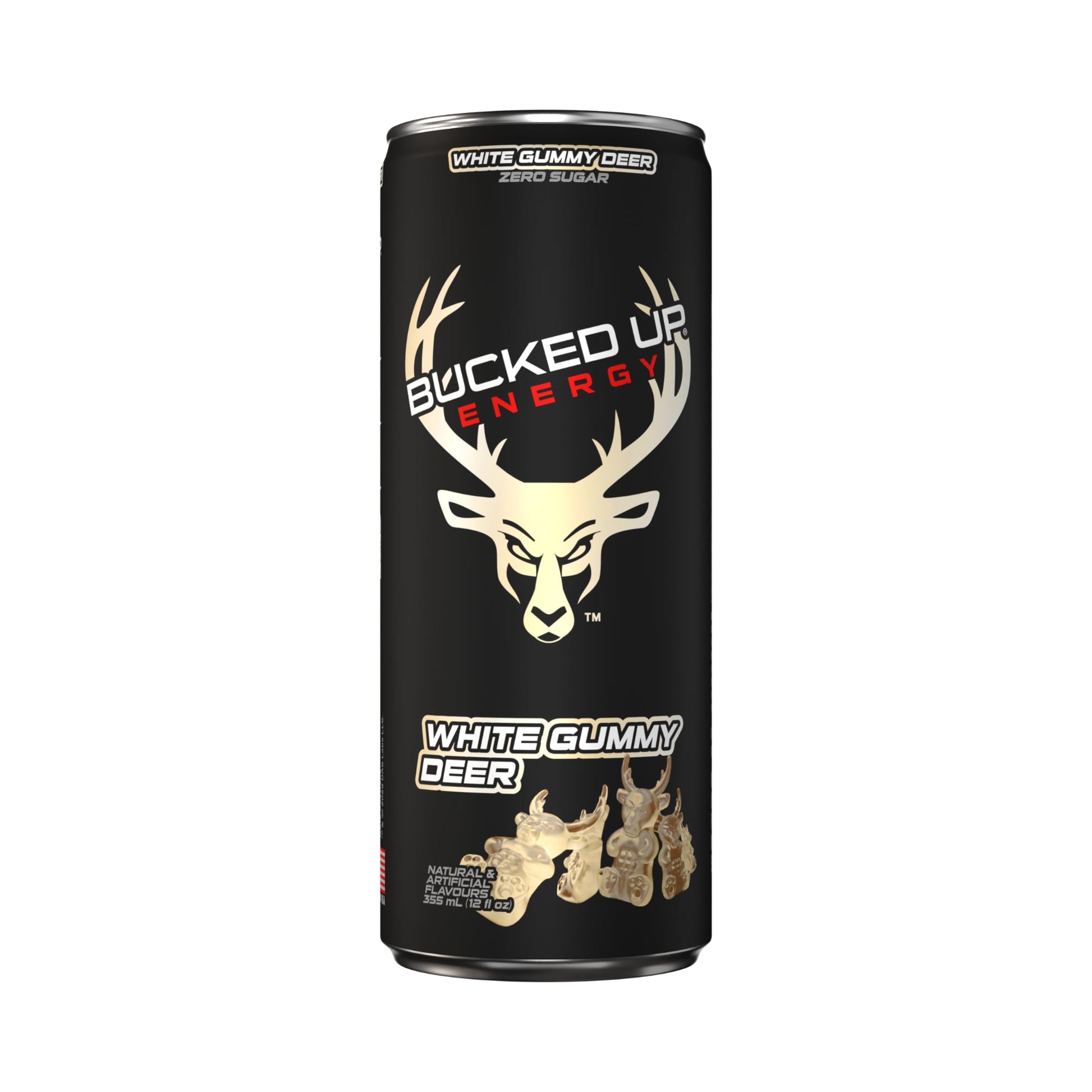 Bucked Up Energy Drink 355ml White Gummy Deer Can Front