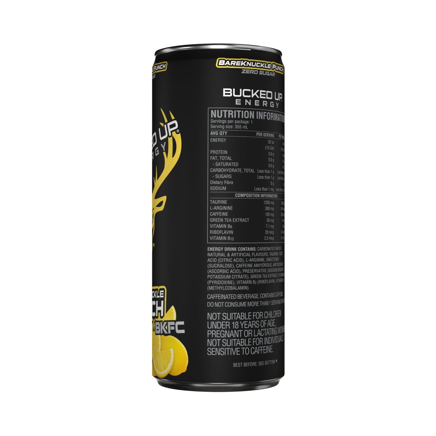 Bucked Up Energy Drink 355ml Bare Knuckle Punch - 12 Pack