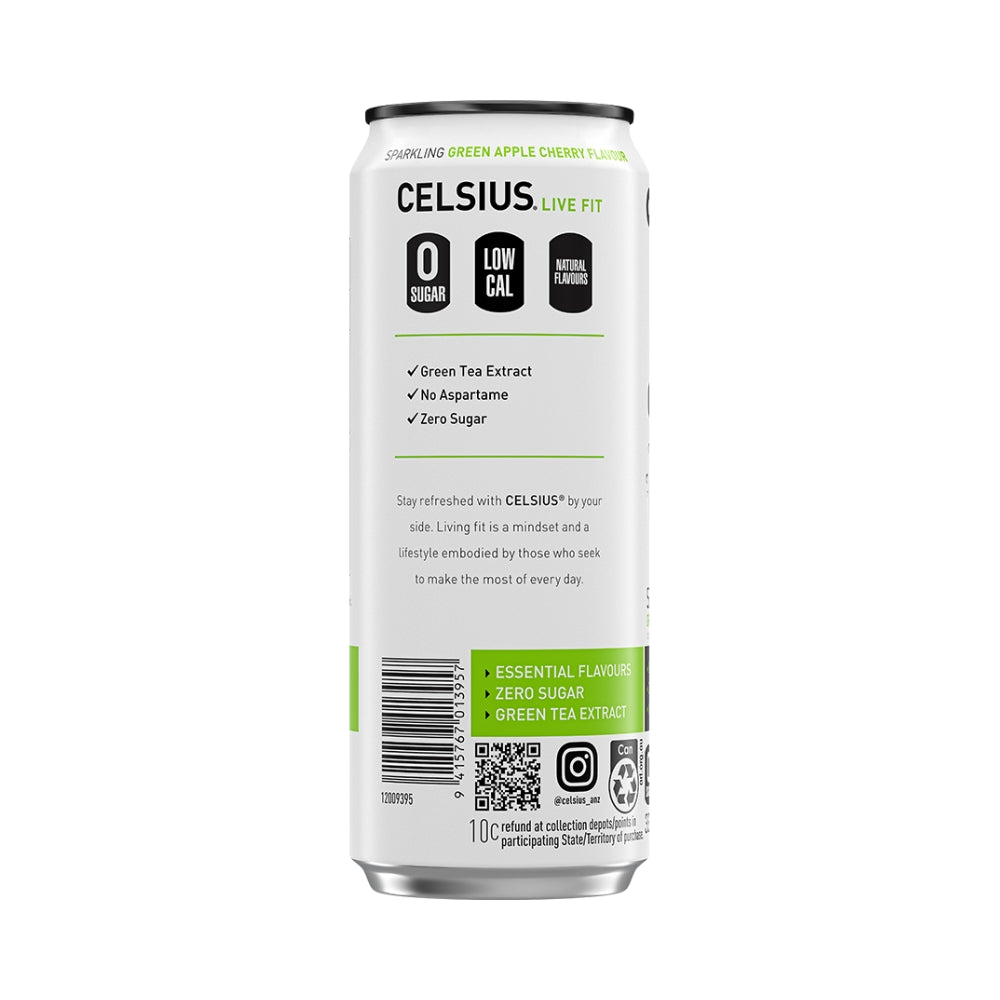 CELSIUS Sugar Free Energy Drink 330ml Green Apple Cherry - 24 Pack