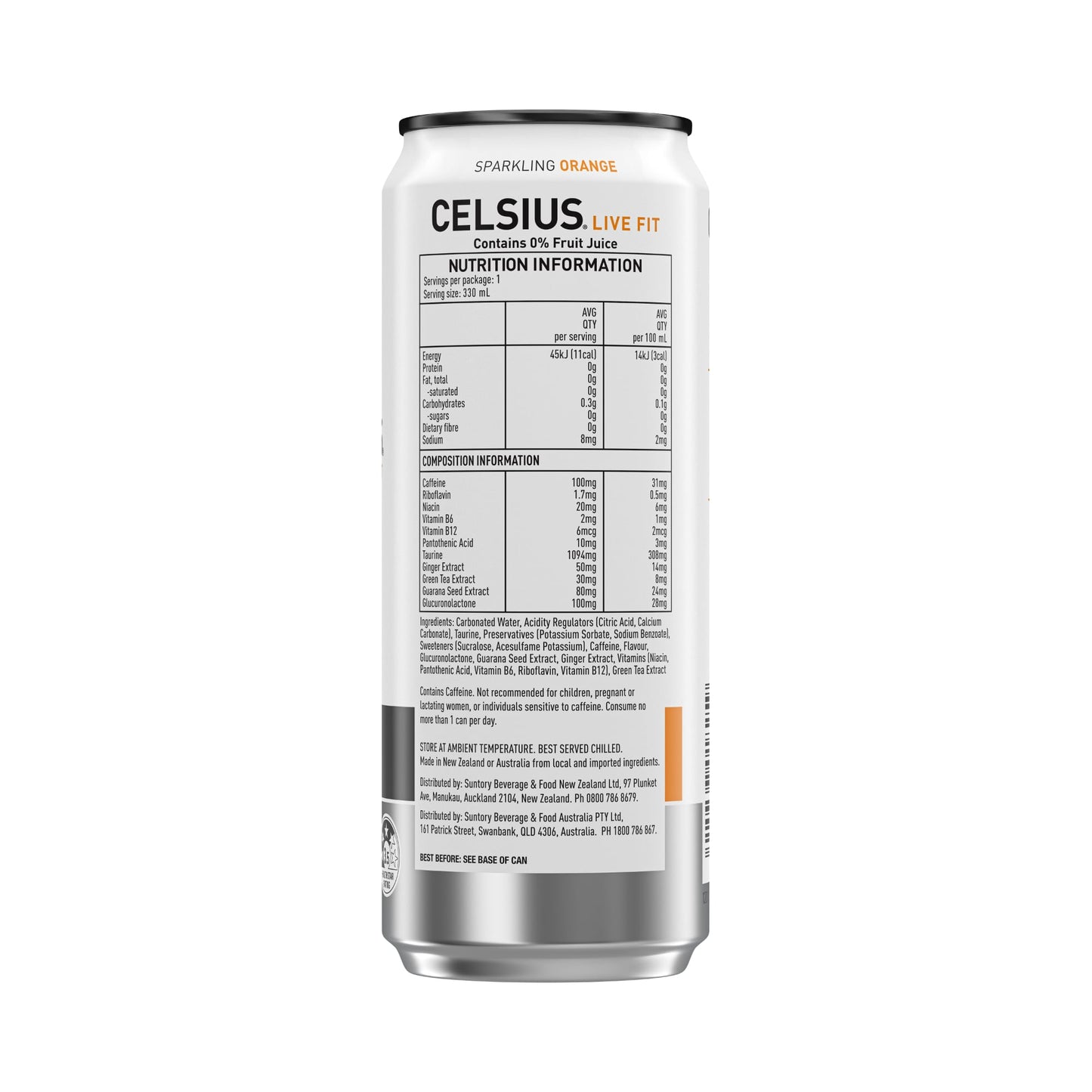 CELSIUS Sugar Free Energy Drink 330ml Orange - 12 Pack