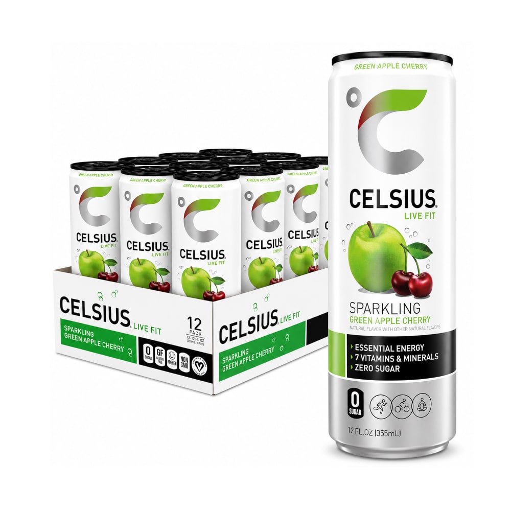 CELSIUS Sugar Free Energy Drink 330ml Green Apple Cherry - 12 Pack