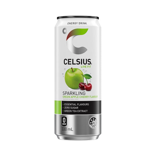 CELSIUS Sugar Free Energy Drink 330ml Green Apple Cherry - 24 Pack