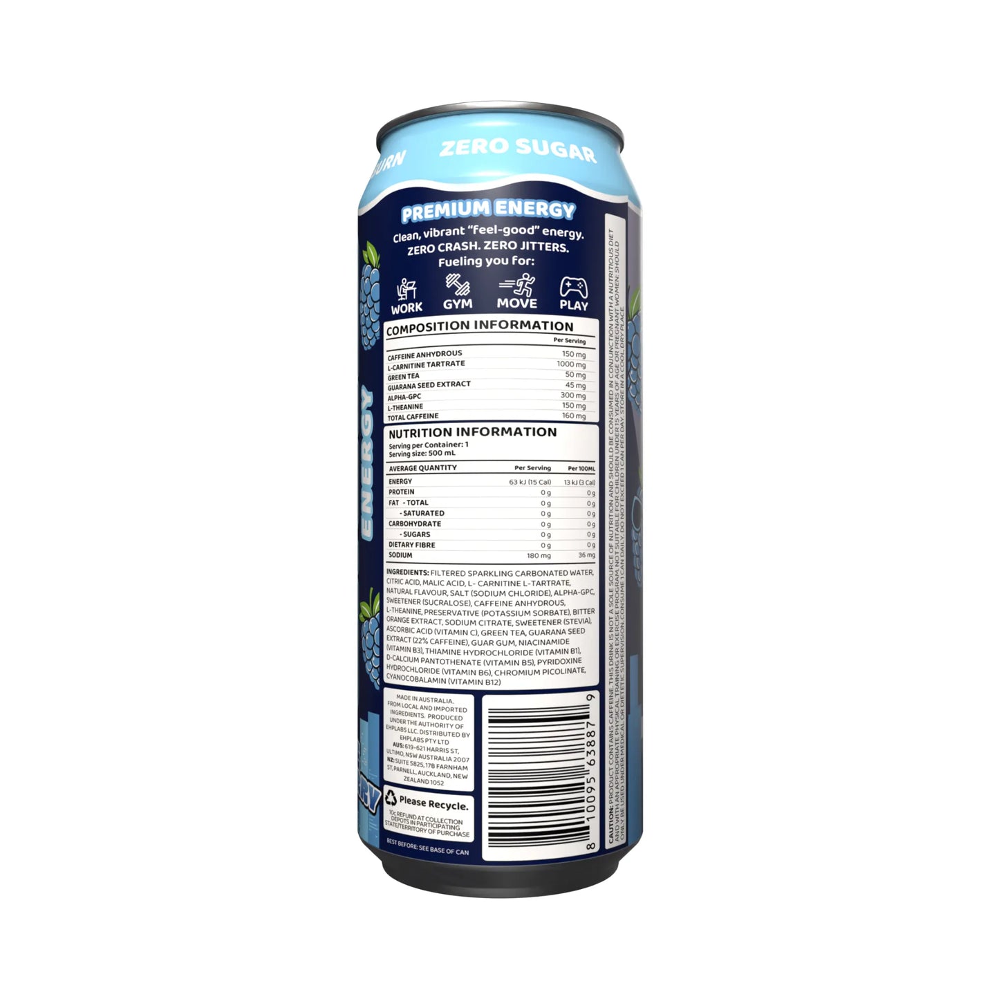 Oxyshred Energy 500ml RTD Blue Raspberry 12 pack