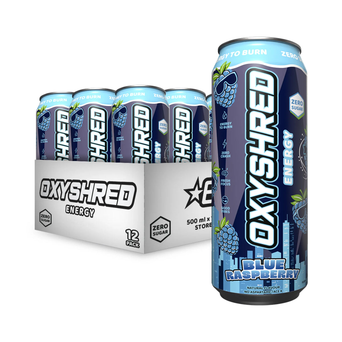 Oxyshred Energy 500ml RTD Blue Raspberry 12 pack