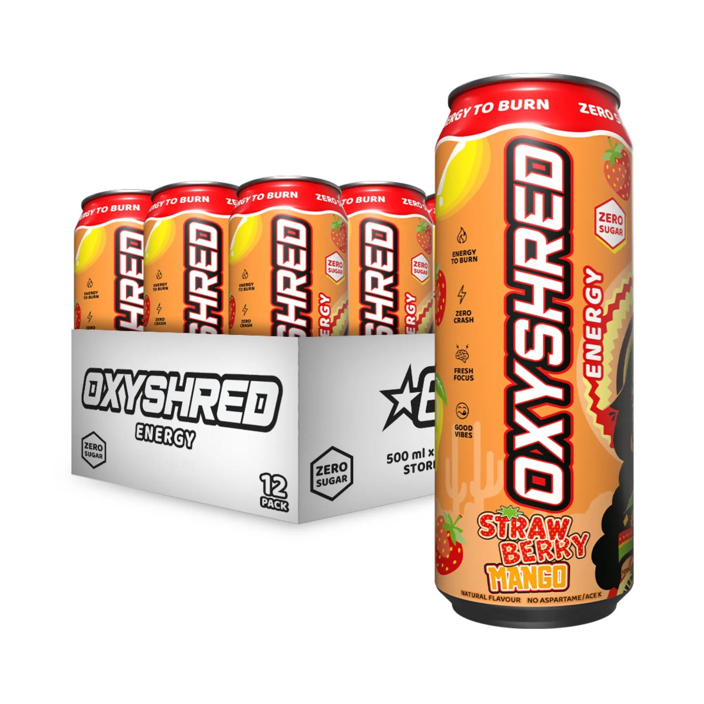 Oxyshred Energy 500ml RTD Strawberry Mango 12 pack