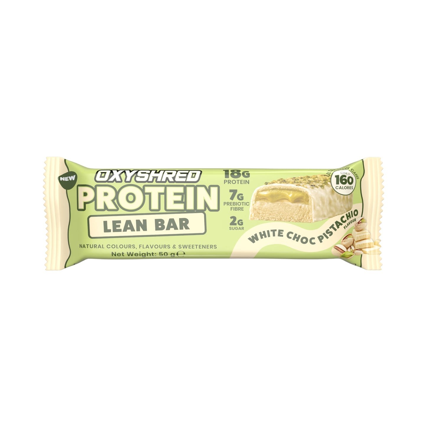 Oxyshred Lean Protein Bar 50g White Choc Pistachio - 12Pack