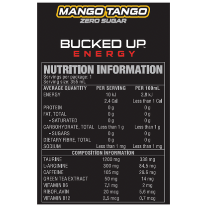 Bucked Up Energy Drink 355ml Mango Tango - 12 Pack